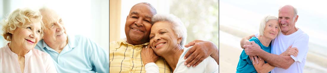 Close-up portrait of a charming elderly woman with her husband on background